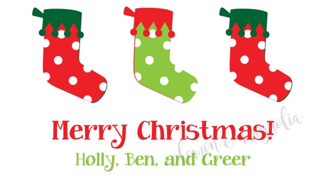 Three Polka Dot Stocking Personalized Christmas Calling Card
