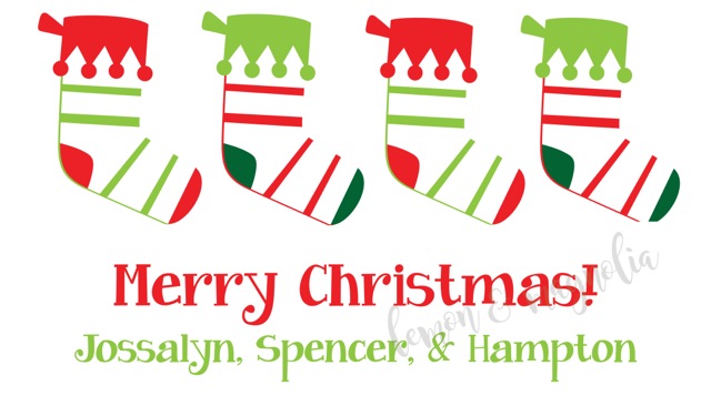 Four Stripe Stocking Personalized Christmas Calling Card