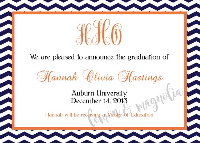 Auburn University Graduation Announcement with monogram