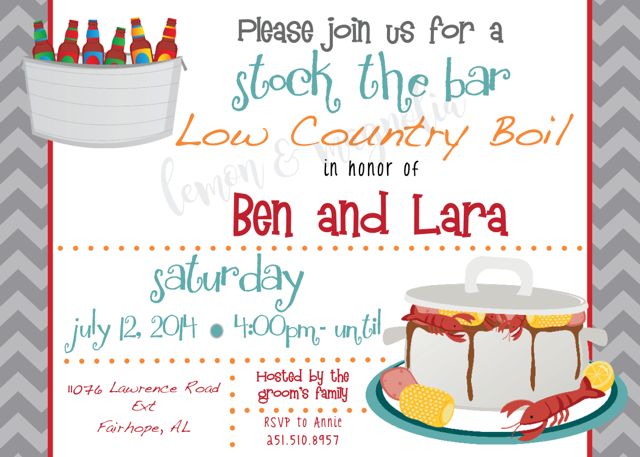 Low Country Boil Stock the Bar Shower Invitation