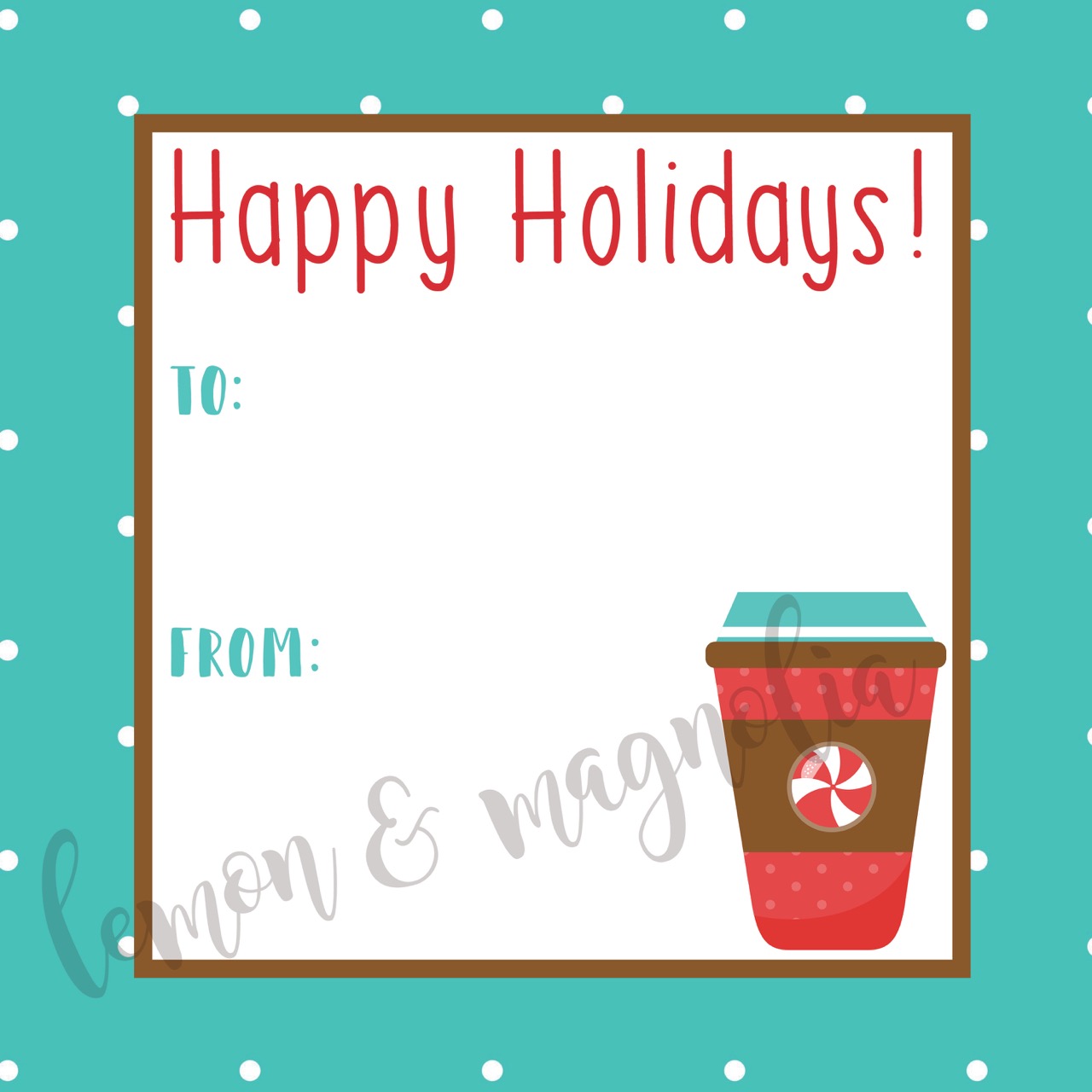 Aqua Dot Cocoa Holiday Gift Tag