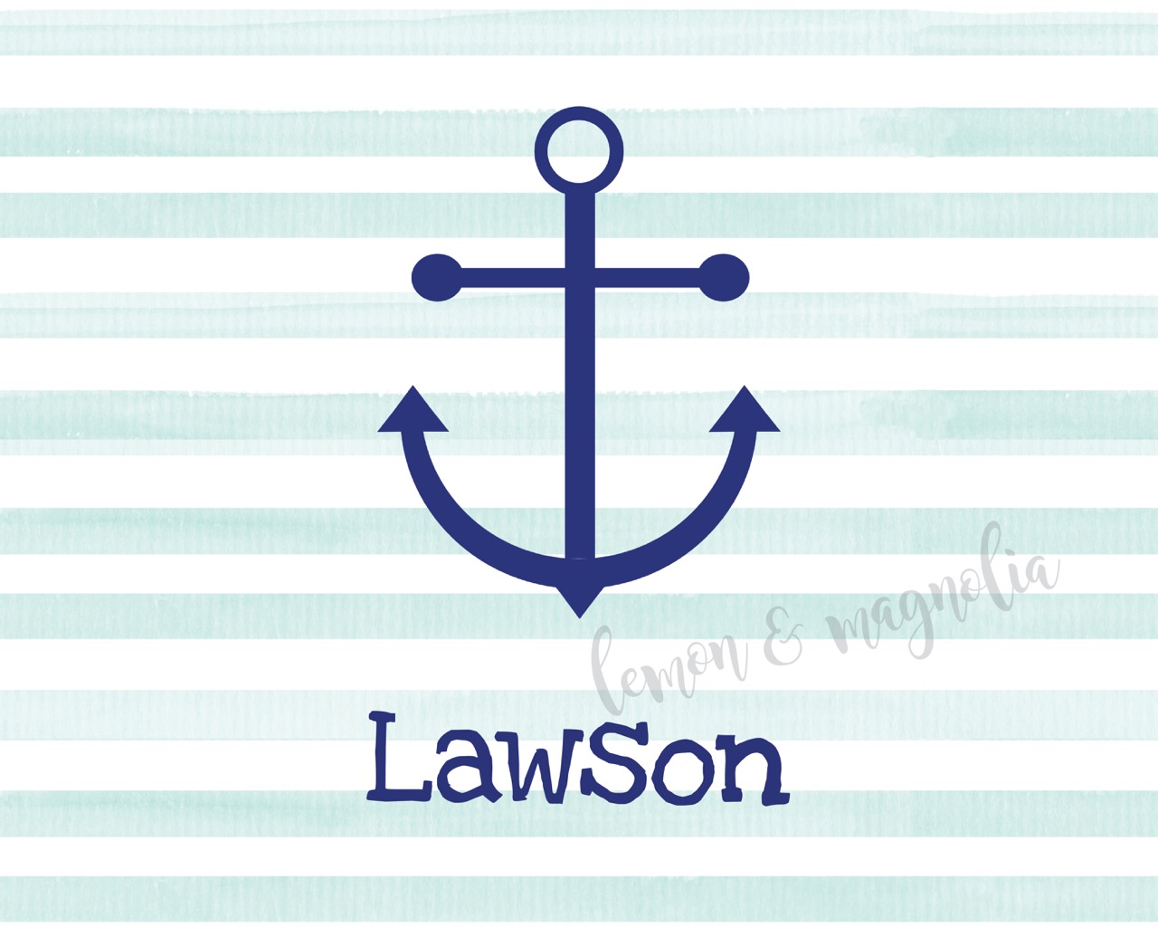 Personalize Aqua Watercolor Stripe with Anchor Notecards