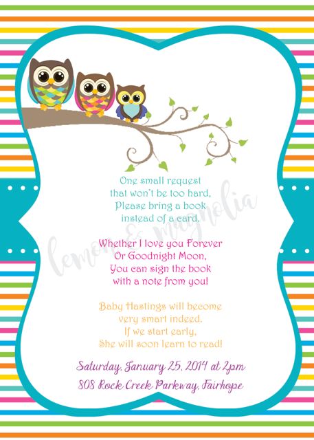 Book Owl Baby Shower Invitation