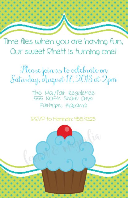 Blue Cupcake Birthday Invitation