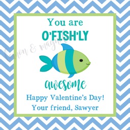 Blue and Green Fish Valentine's Day Tag
