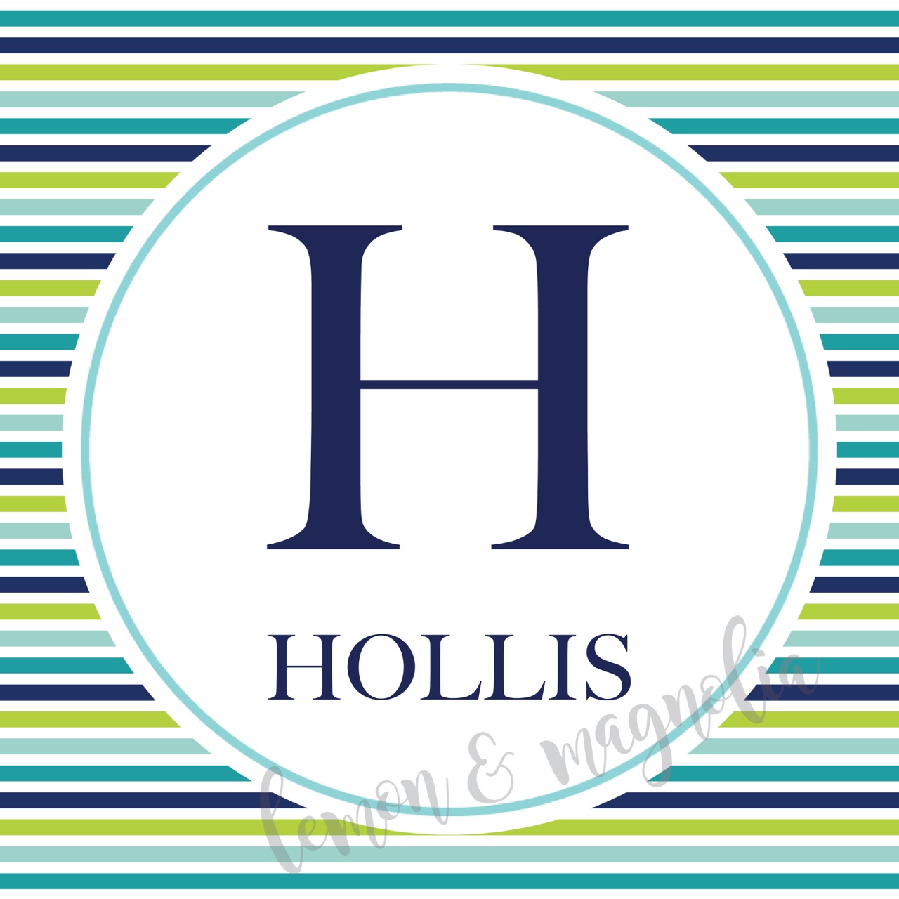 Blue and Green Stripe Initial Calling Card