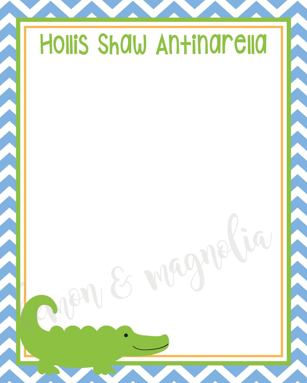 Boy Alligator Personalized Note cards
