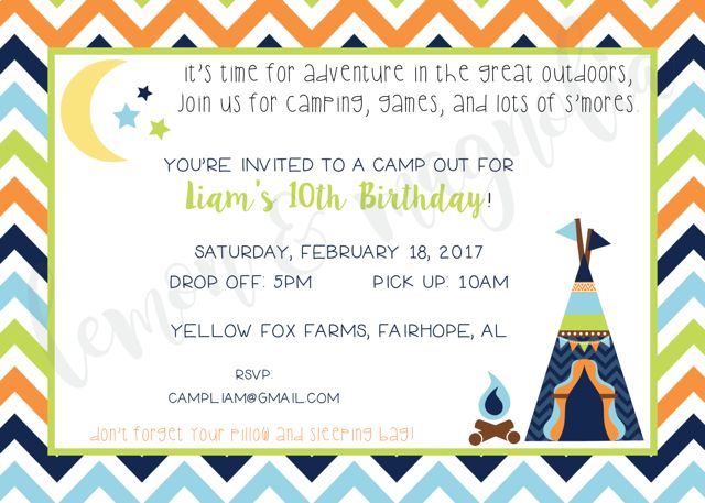 Boys Camping Birthday Invitation