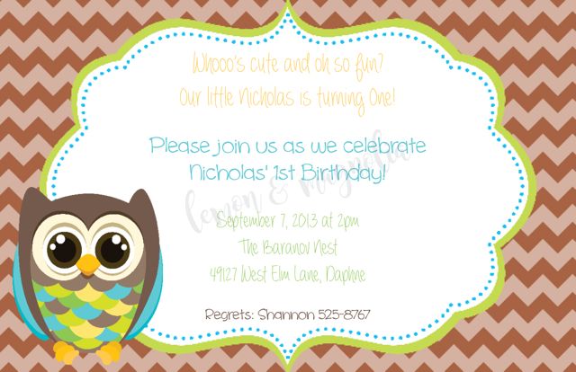 Boys Brown Owl Birthday Invitation