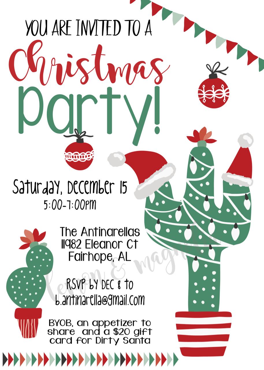 Christmas Cactus Christmas Party Invitation