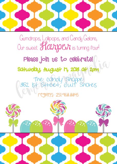 Candy Gumdrops and Lollipops Birthday Invitation