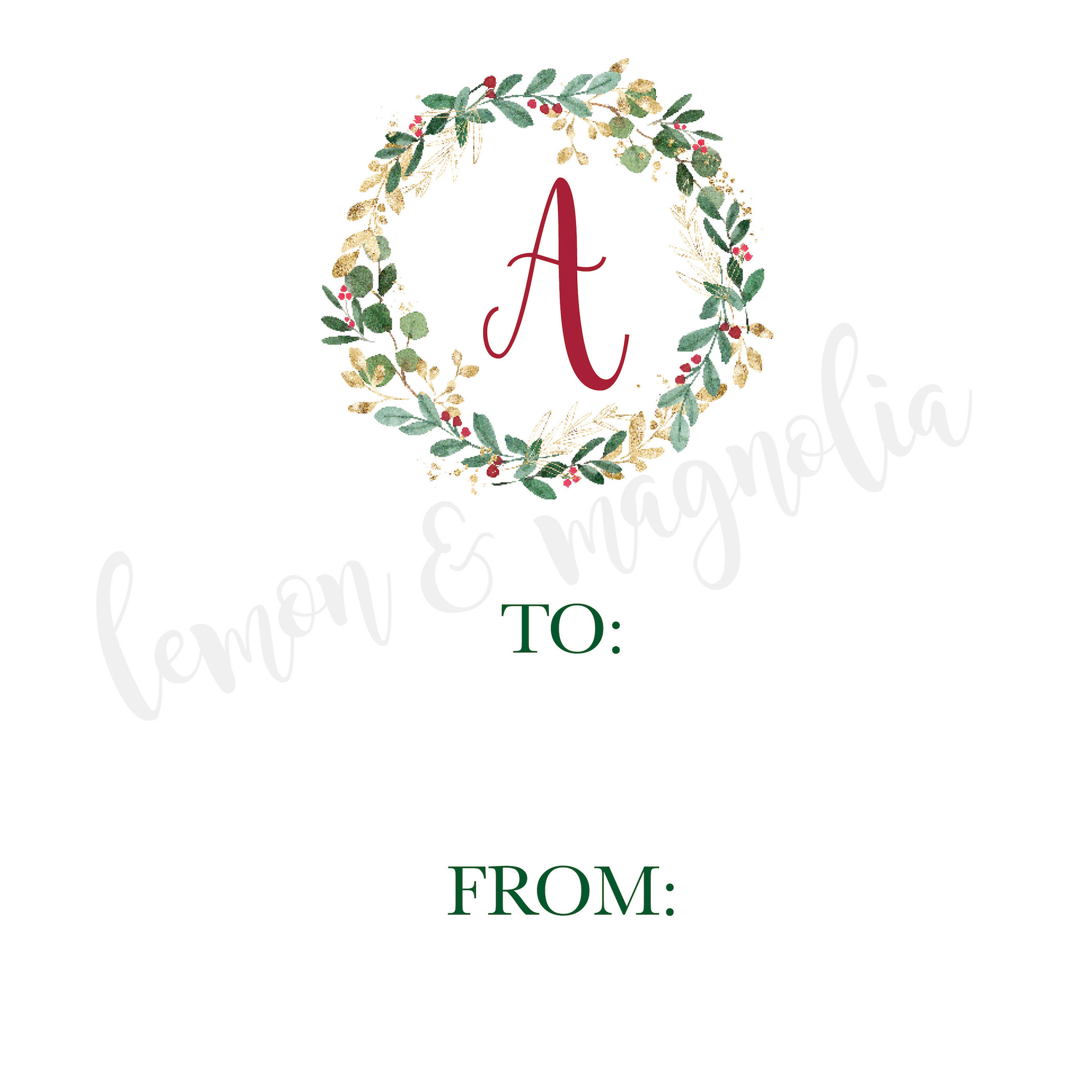 Personalized Initial Christmas Wreath Gift Tags