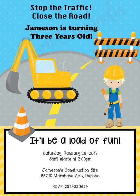 Boy Birthday Construction Invitation