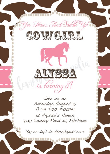 Cowgirl Birthday Invitation 1