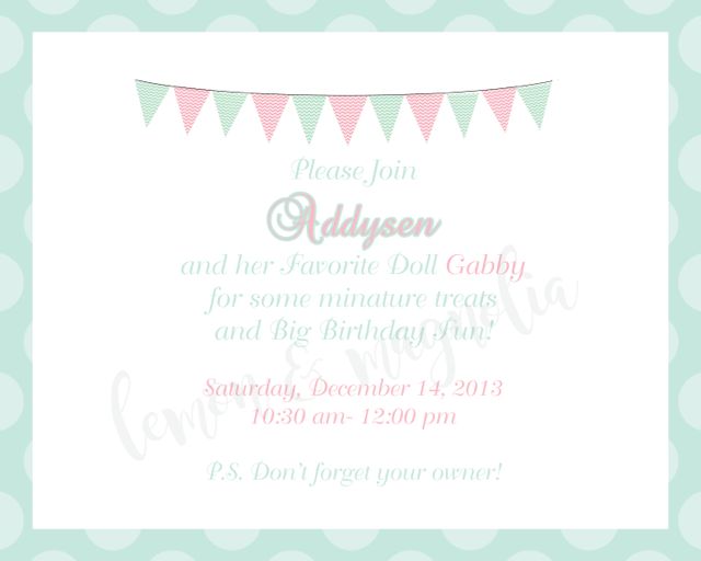 Doll Tea Party Invitation for Doll