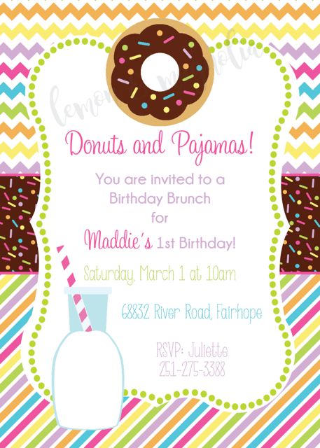 Pajamas and Donuts Birthday Invitation 2