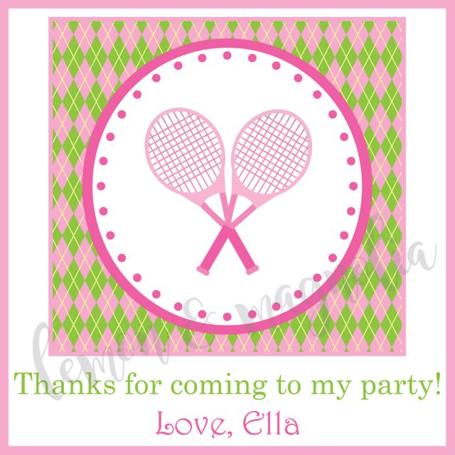 Pink and Green Tennis Birthday Favor Tags