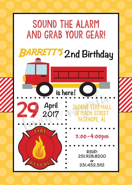 Firetruck Birthday Invitation