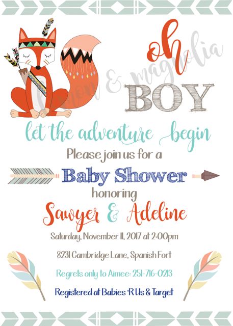 Tribal Fox Boy Baby Shower Invitation