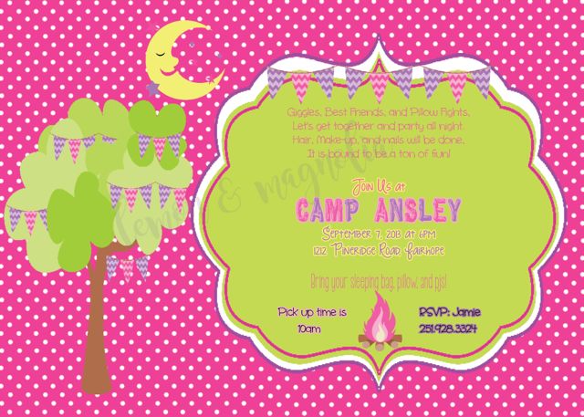 Girls Glamping/Camping Birthday Invitation 1