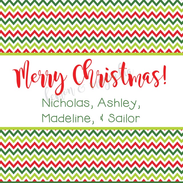Green and Red Chevron Personalized Christmas Calling Card