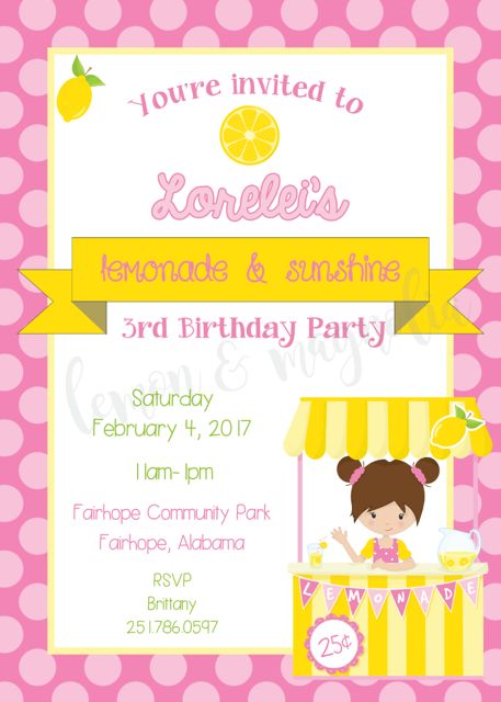 Lemonade & Sunshine Girl Birthday Invitation