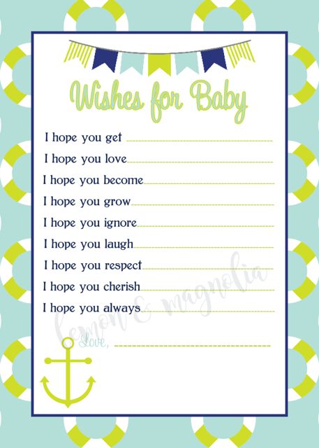 Lime and Aqua Boy Nautical Baby Shower Wish Card