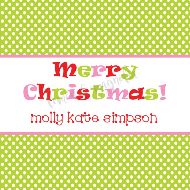 Lime Polka Dot with Red and Pink Personalized Christmas Calling Card