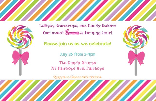 Lollipop Candyland Birthday Invitation
