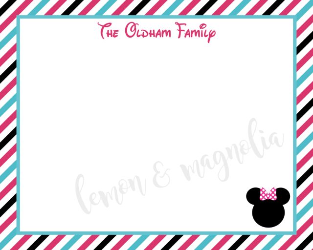 Striped Mickey or Minnie Flat Personalized Notecard