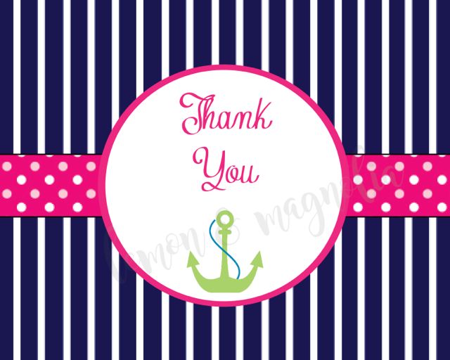 Girl Navy, Pink, & Green Anchor Baby Shower Thank You Notecards