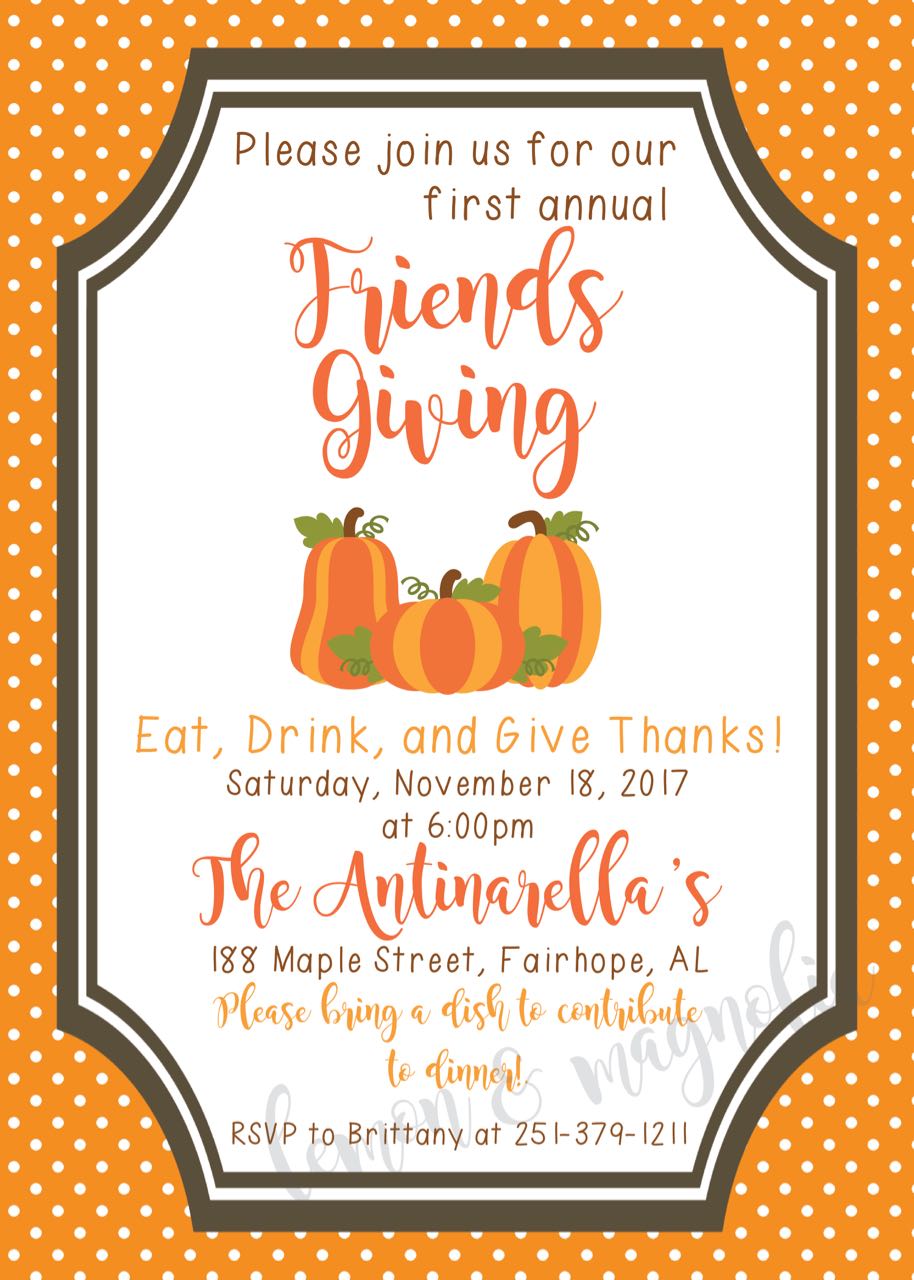 Orange Polka Dot Friendsgiving Invitation