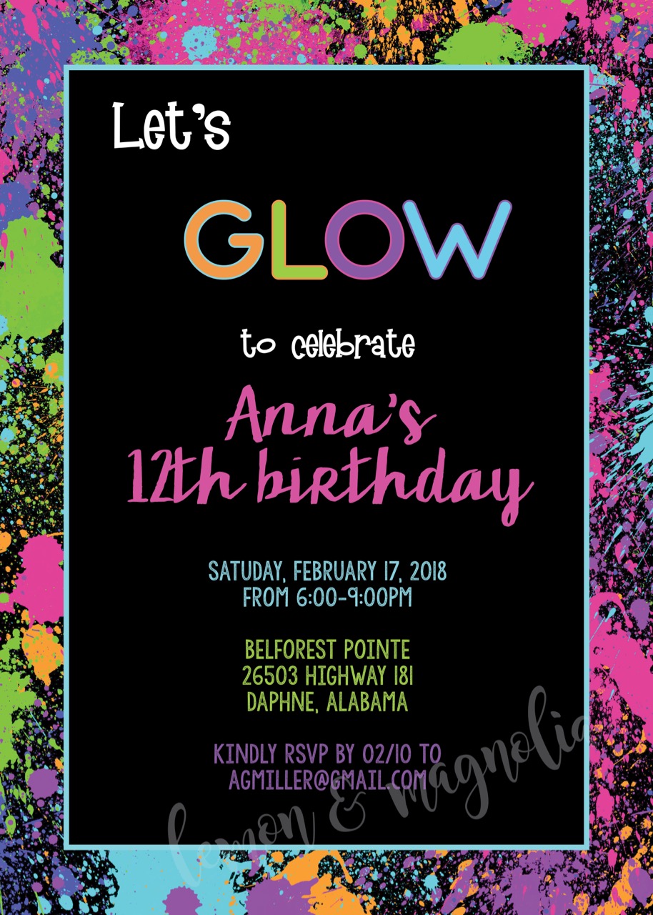 Paint Splatter Glow Party Invitation
