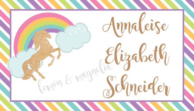 Pastel Rainbow Glitter Unicorn Personalized Calling Card