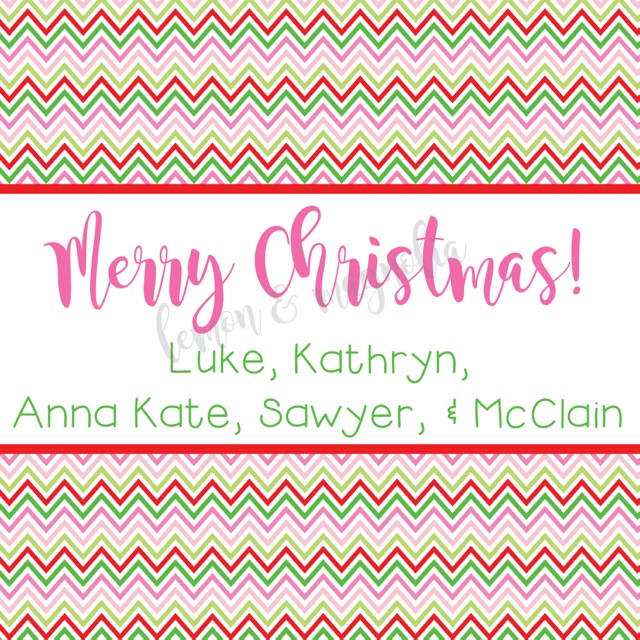 Pink Green and Red Chevron Personalized Christmas Calling Card