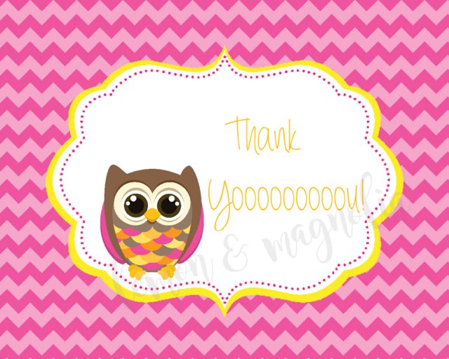 Pink Chevron Owl Birthday Thank You Notecards