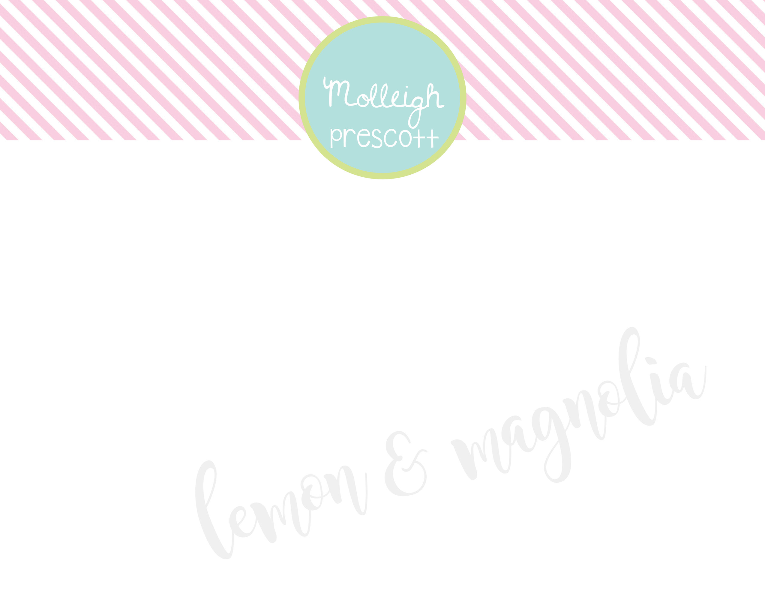 Pink Stripe with Aqua and Lime Personalized Flat front Notecard