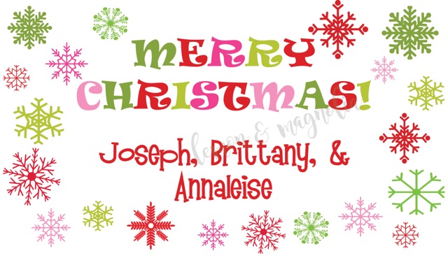 Red, Green, and Pink Snowflake Personalized Christmas Calling Card
