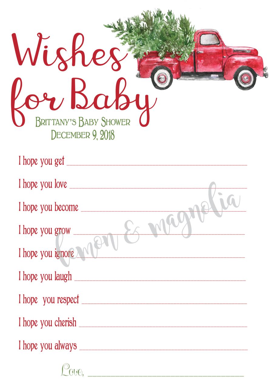 Red Truck Christmas Baby Shower Wish Card
