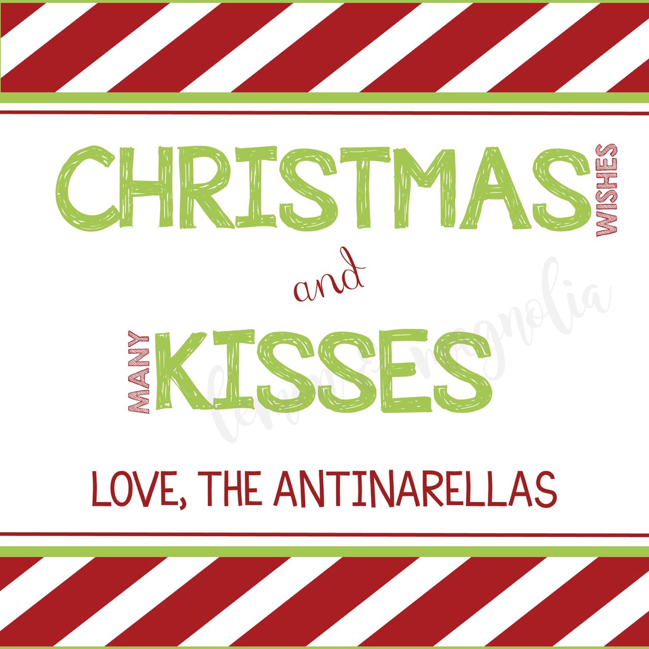 Christmas Wishes and Many Kisses Personalized Gift Tag