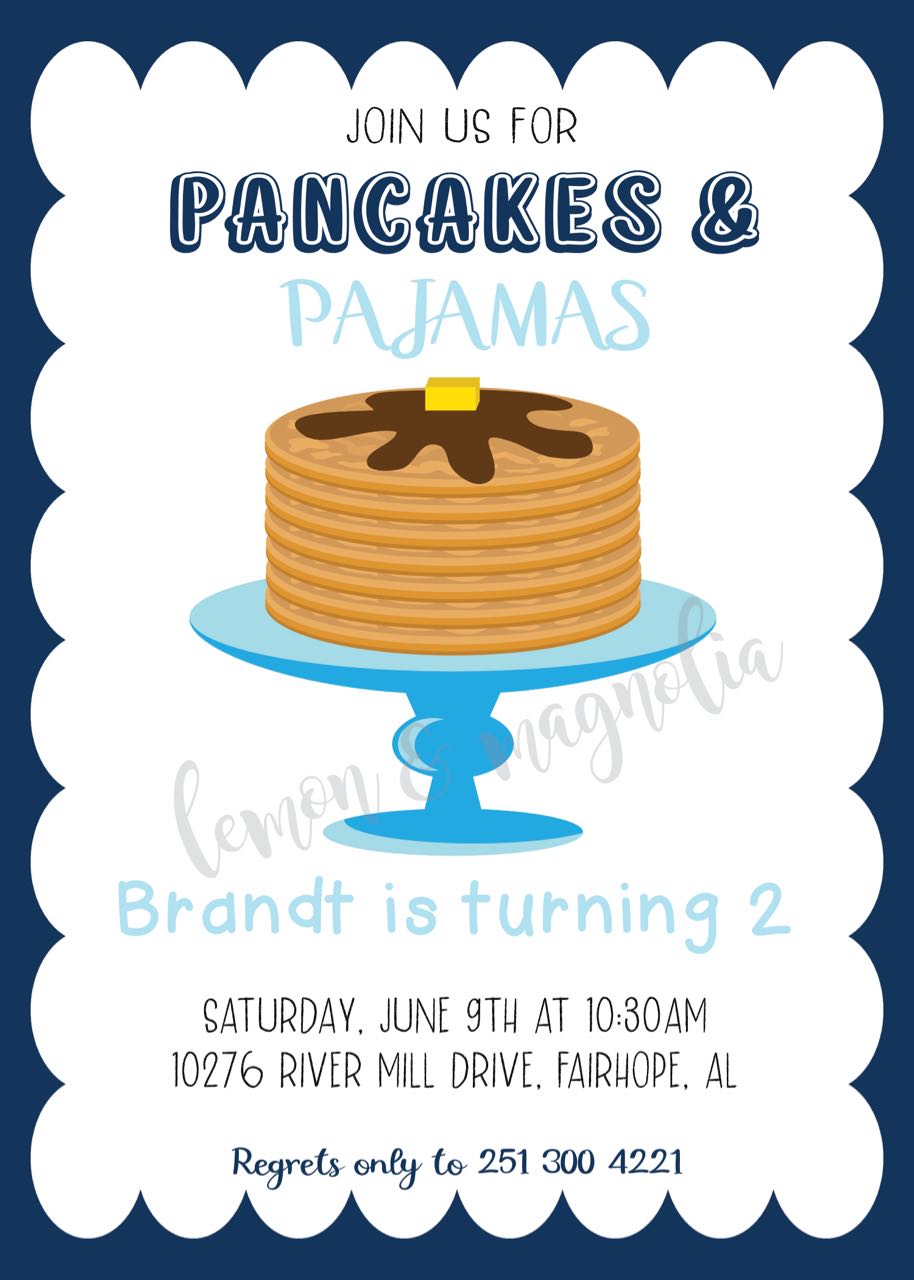 Scalloped Pancake and Pajamas Birthday Invitation