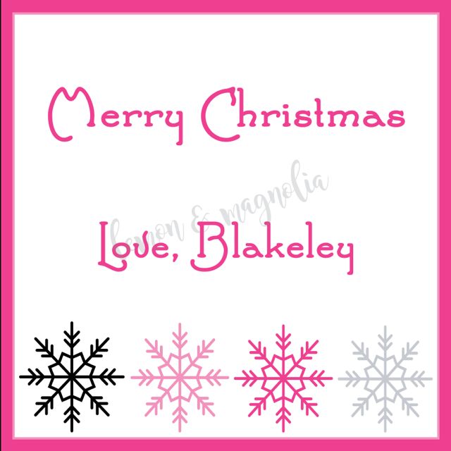 Black, Pink, and Silver Snowflake Personalized Christmas Gift Tag