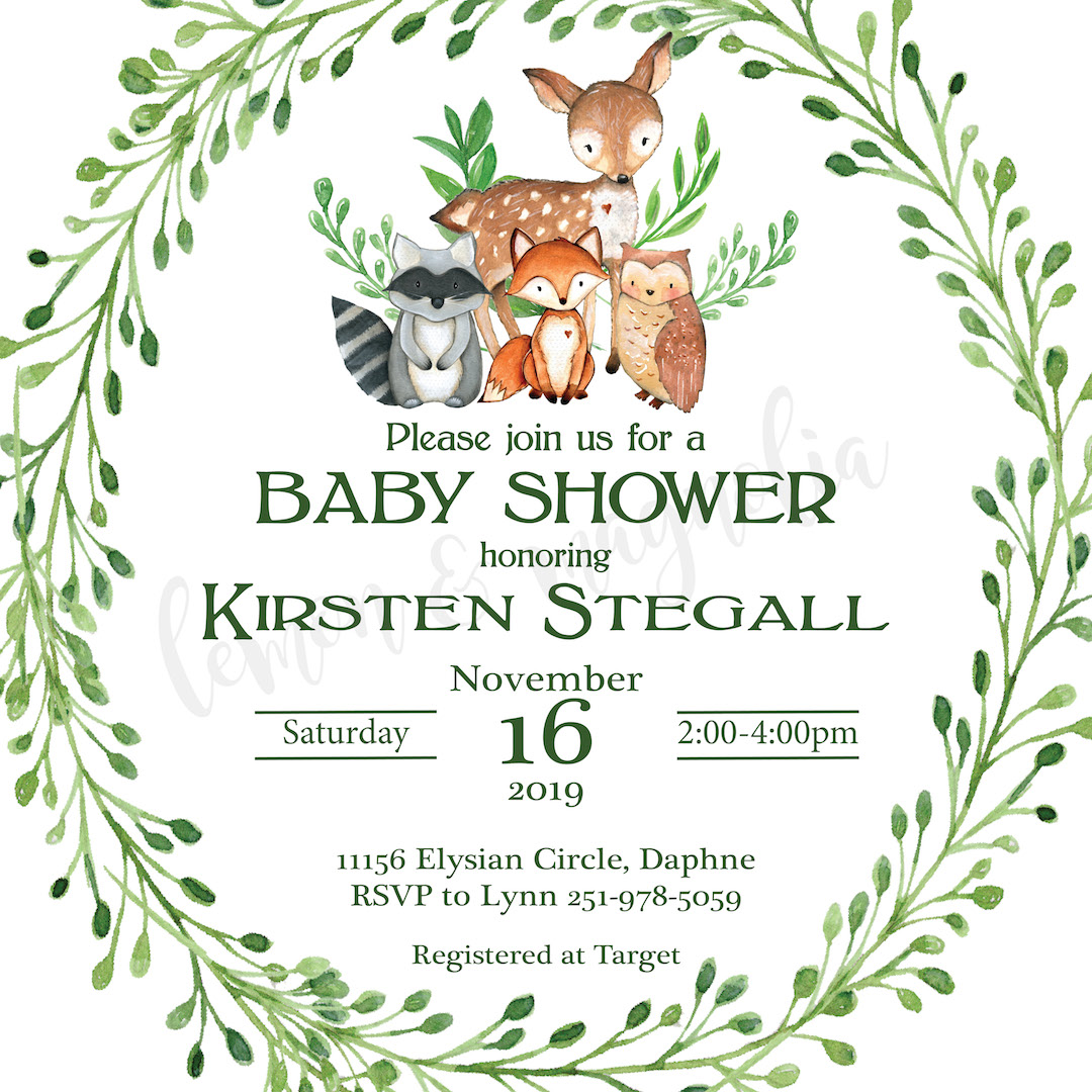 Woodland Friends Square Baby Shower Invitation