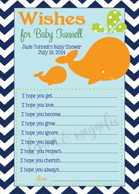 Whale Baby Shower Wish Card