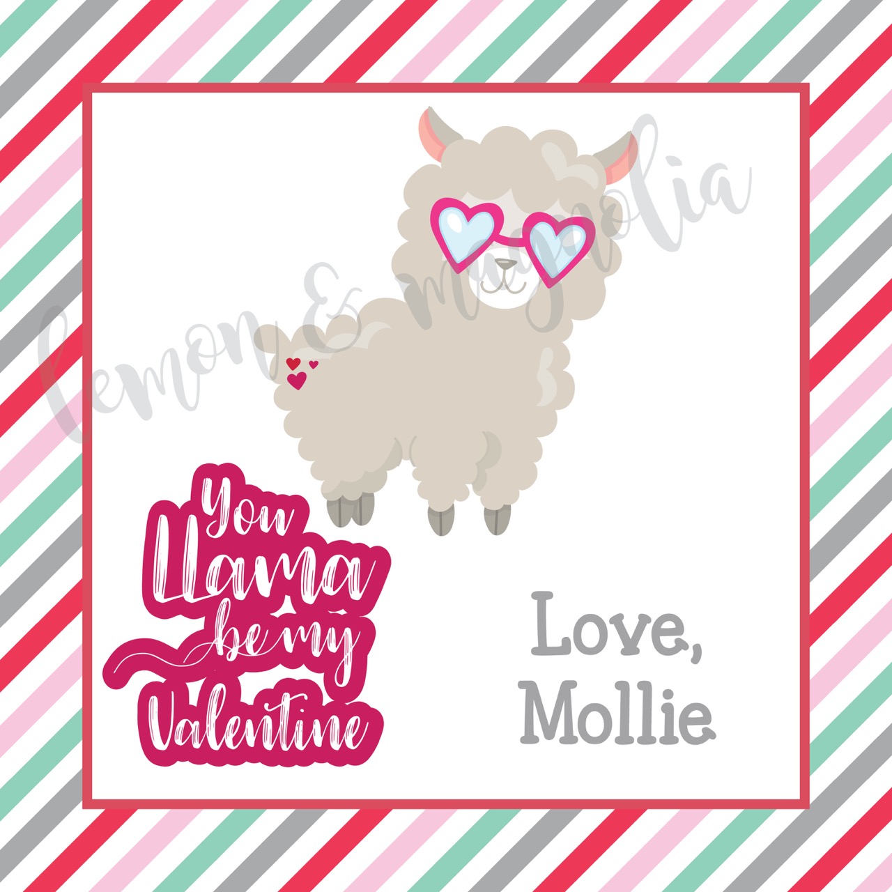 Stripe Llama Personalized Valentine's Day Gift Tag