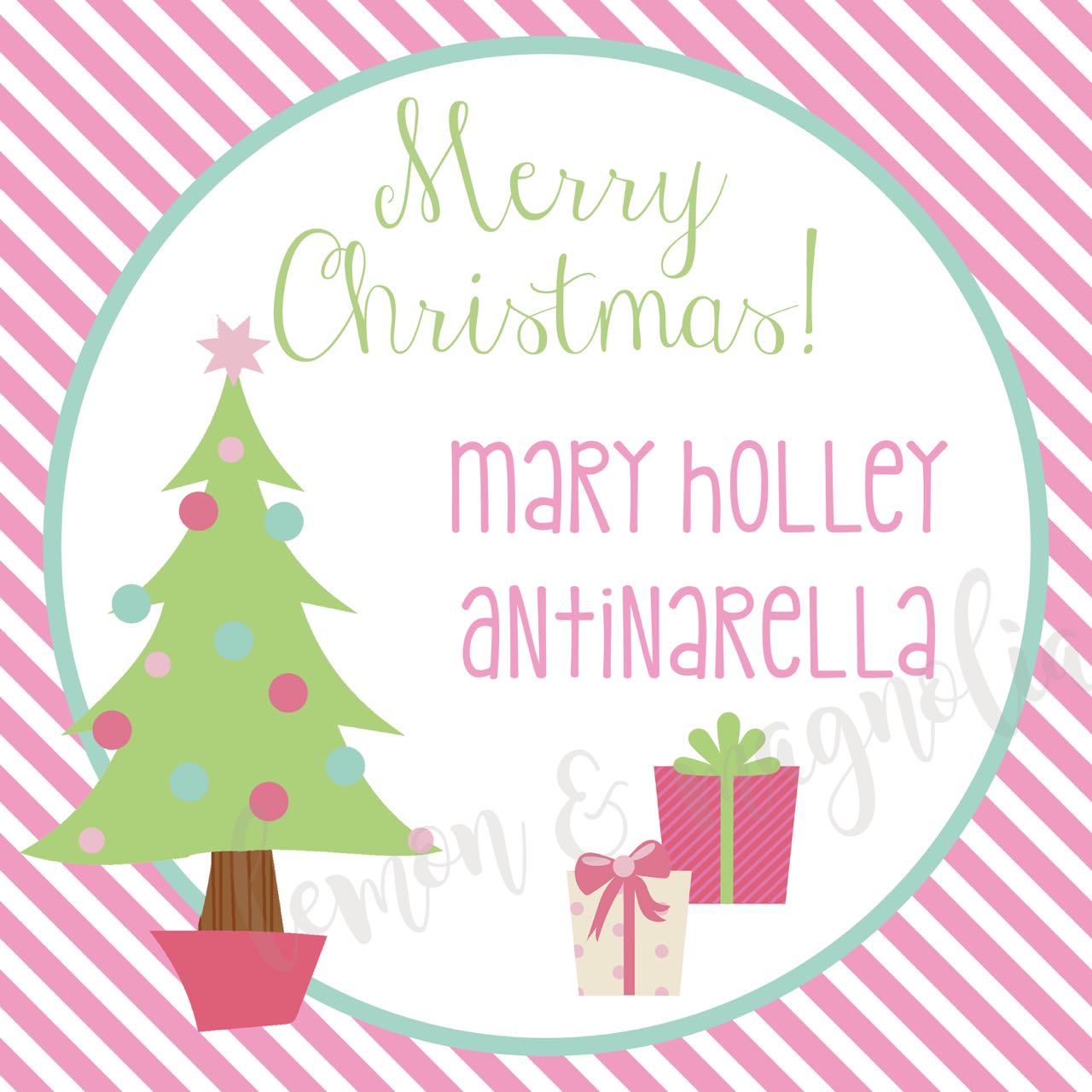 Pink Stripe Personalized Christmas Tags