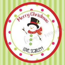 Stripe and Dot Snowman Personalized Holiday Gift Tag