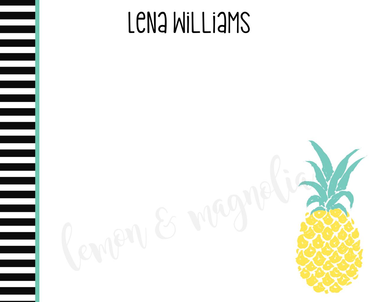Striped Pineapple Personalized Thank You Notecards