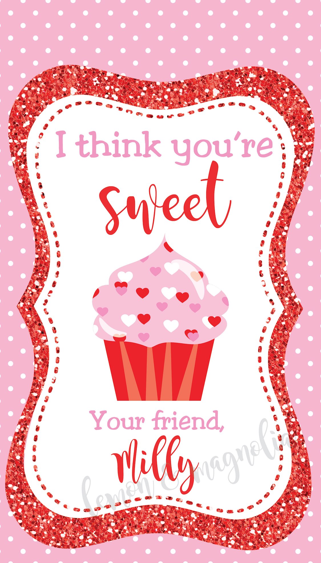 Red and Pink Cupcake Valentine's Day Gift Tag
