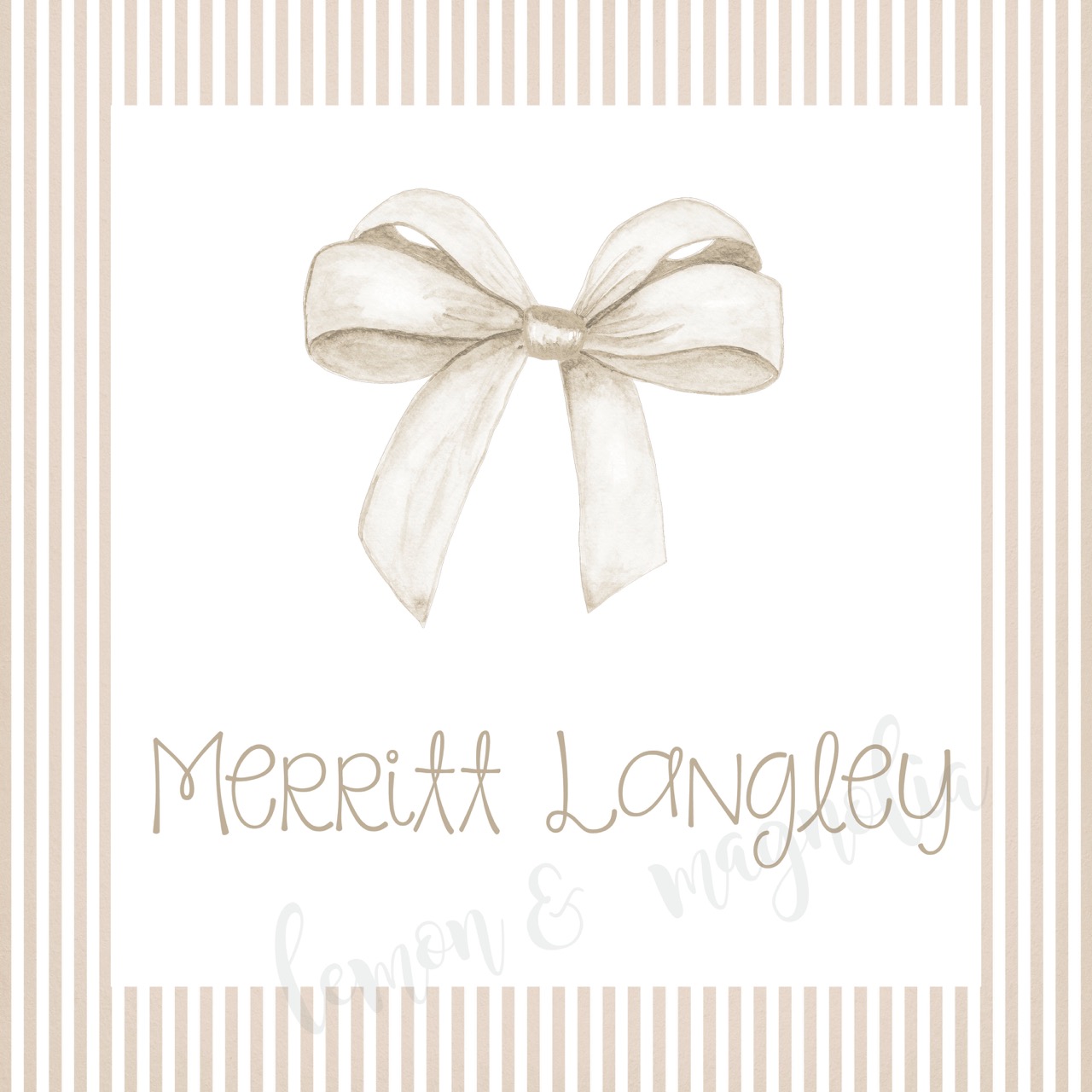 Taupe Seersucker with Bow Personalized Calling Card